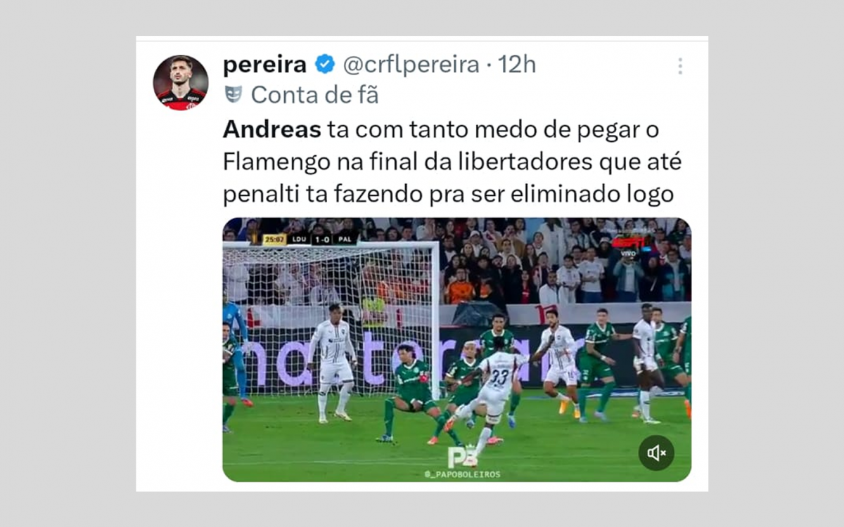 Torcedores do Flamengo escolheram Andreas Pereira como principal alvo por causa de pênalti em derrota do Palmeiras
