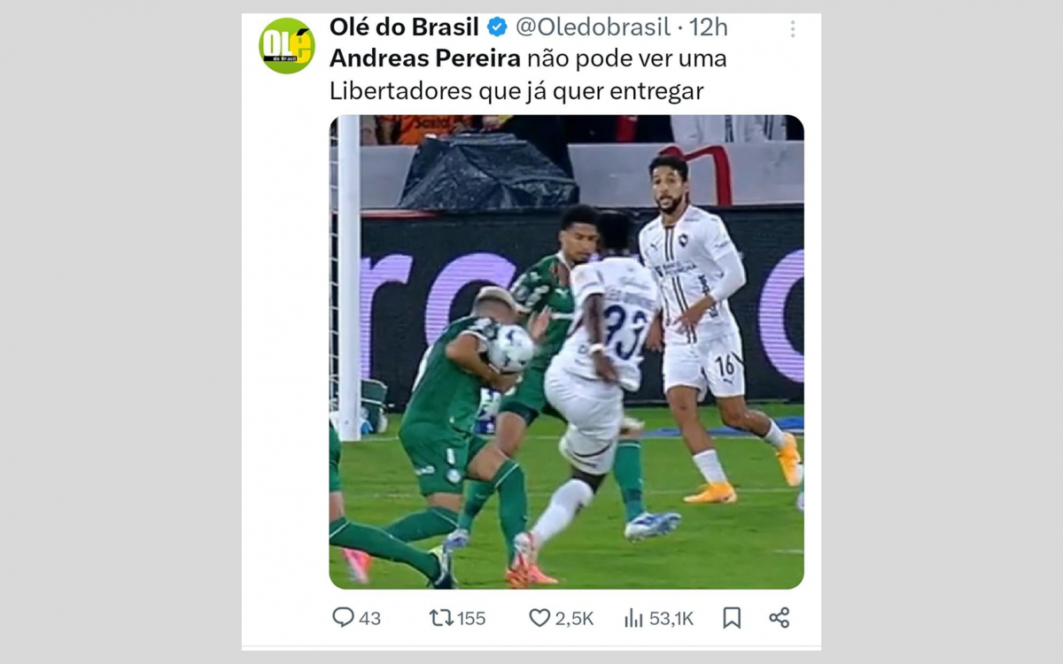 Torcedores do Flamengo escolheram Andreas Pereira como principal alvo por causa de pênalti em derrota do Palmeiras