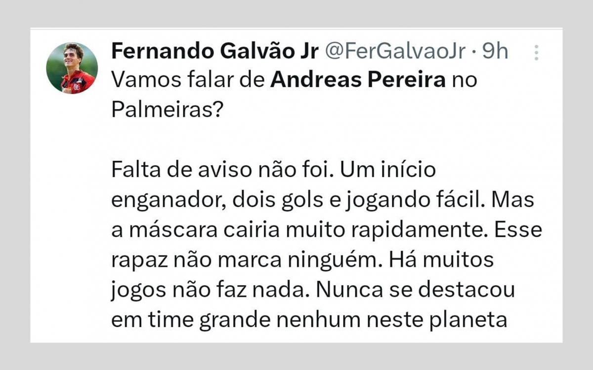 Torcedores do Flamengo escolheram Andreas Pereira como principal alvo por causa de pênalti em derrota do Palmeiras