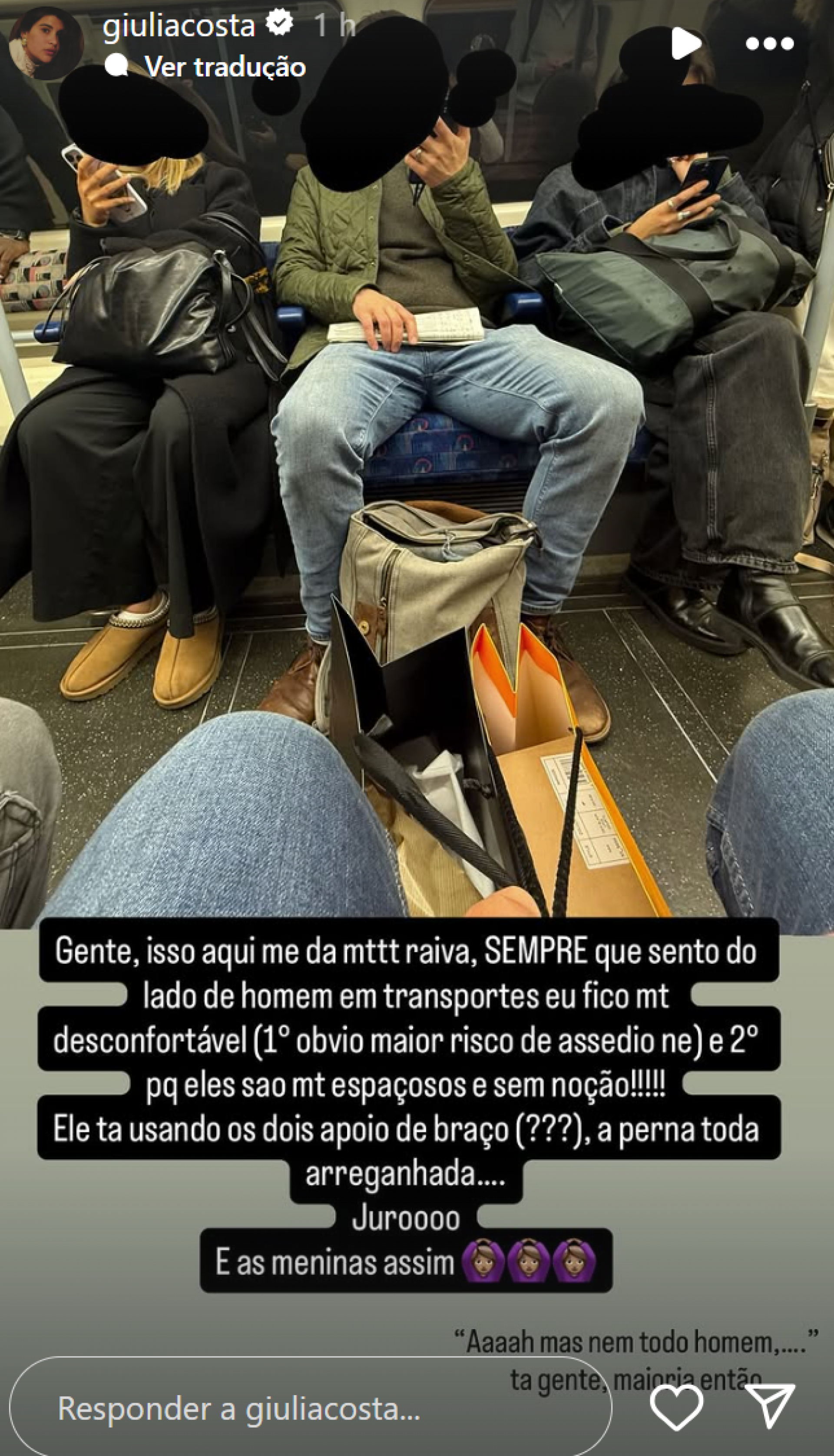 Giulia Costa desabafa sobre comportamento de homens no metrô de Londres - reprodução Instagram