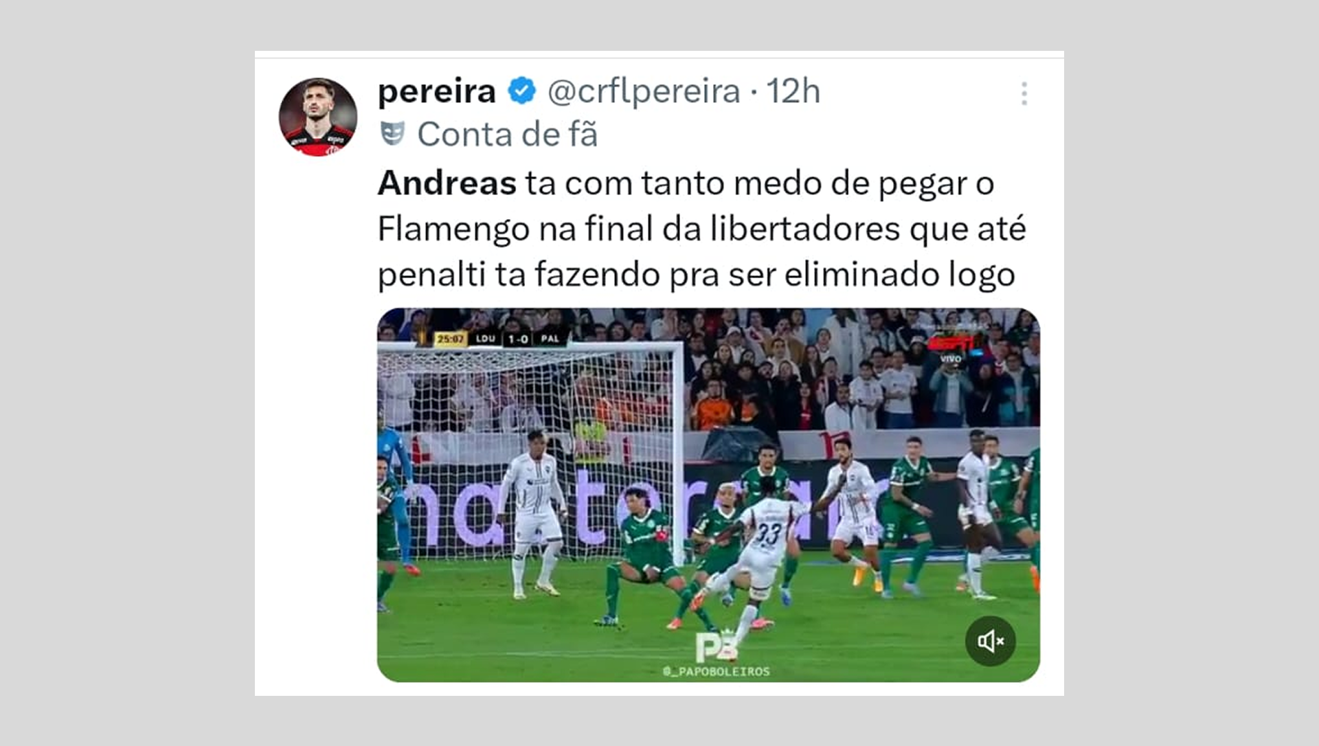 Torcedores do Flamengo escolheram Andreas Pereira como principal alvo por causa de pênalti em derrota do Palmeiras - Reprodução de Internet