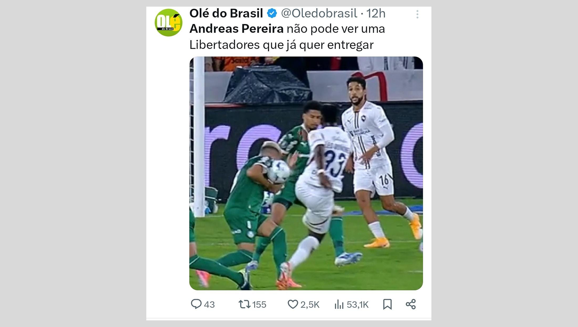 Torcedores do Flamengo escolheram Andreas Pereira como principal alvo por causa de pênalti em derrota do Palmeiras - Reprodução de Internet