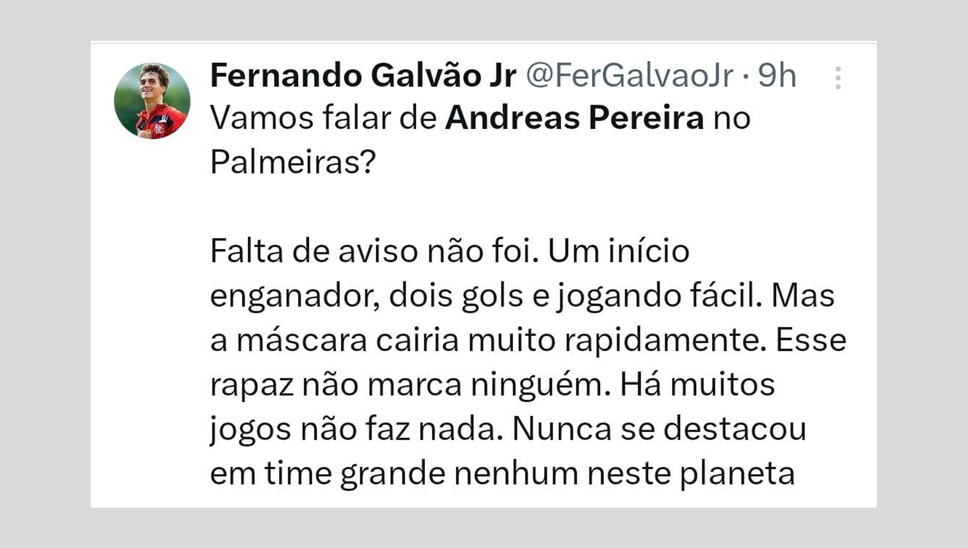 Torcedores do Flamengo escolheram Andreas Pereira como principal alvo por causa de pênalti em derrota do Palmeiras - Reprodução de Internet