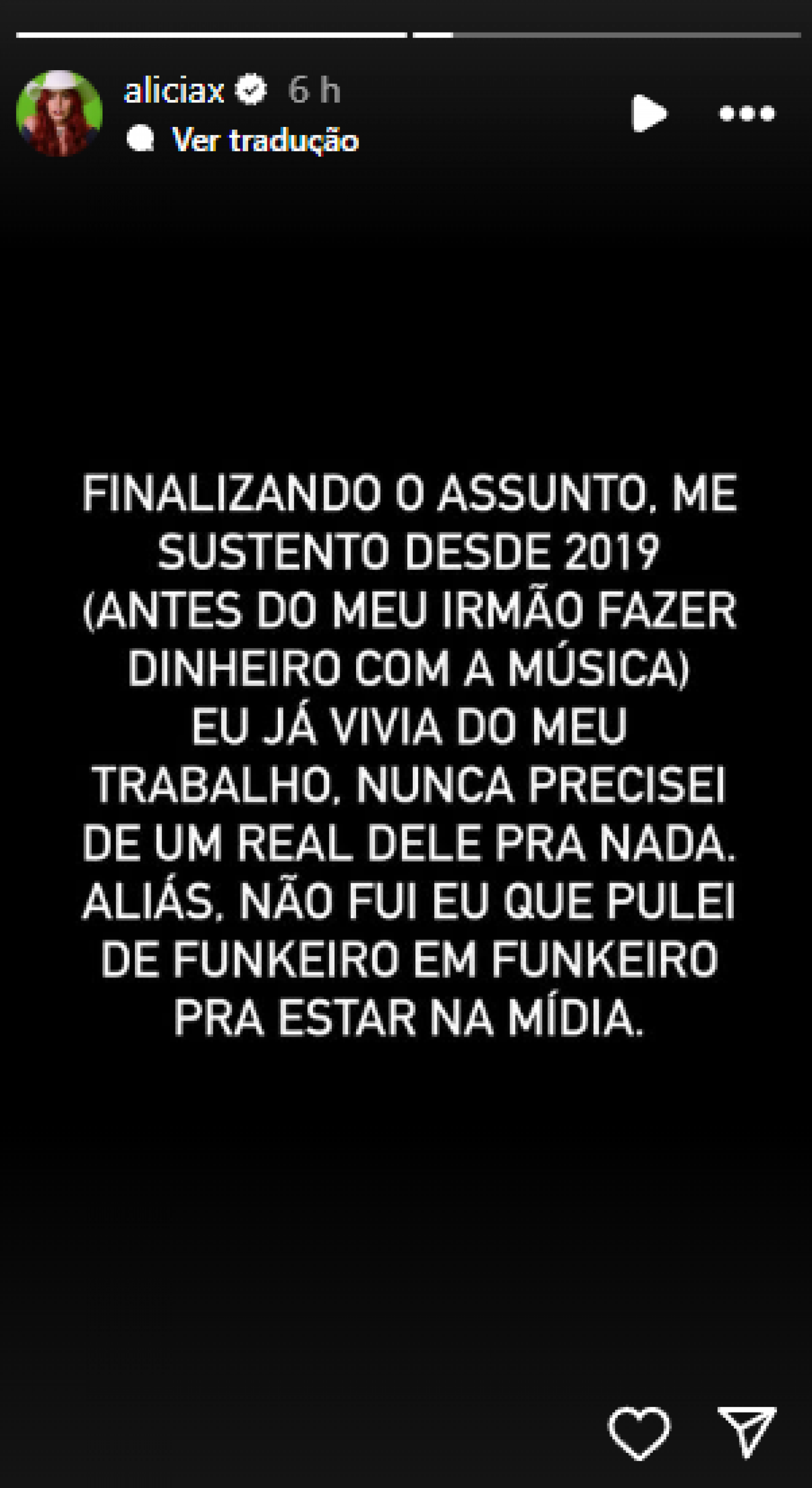 Irmã de MC Daniel, Alicia X alfineta Lorena Maria - Reprodução / Instagram