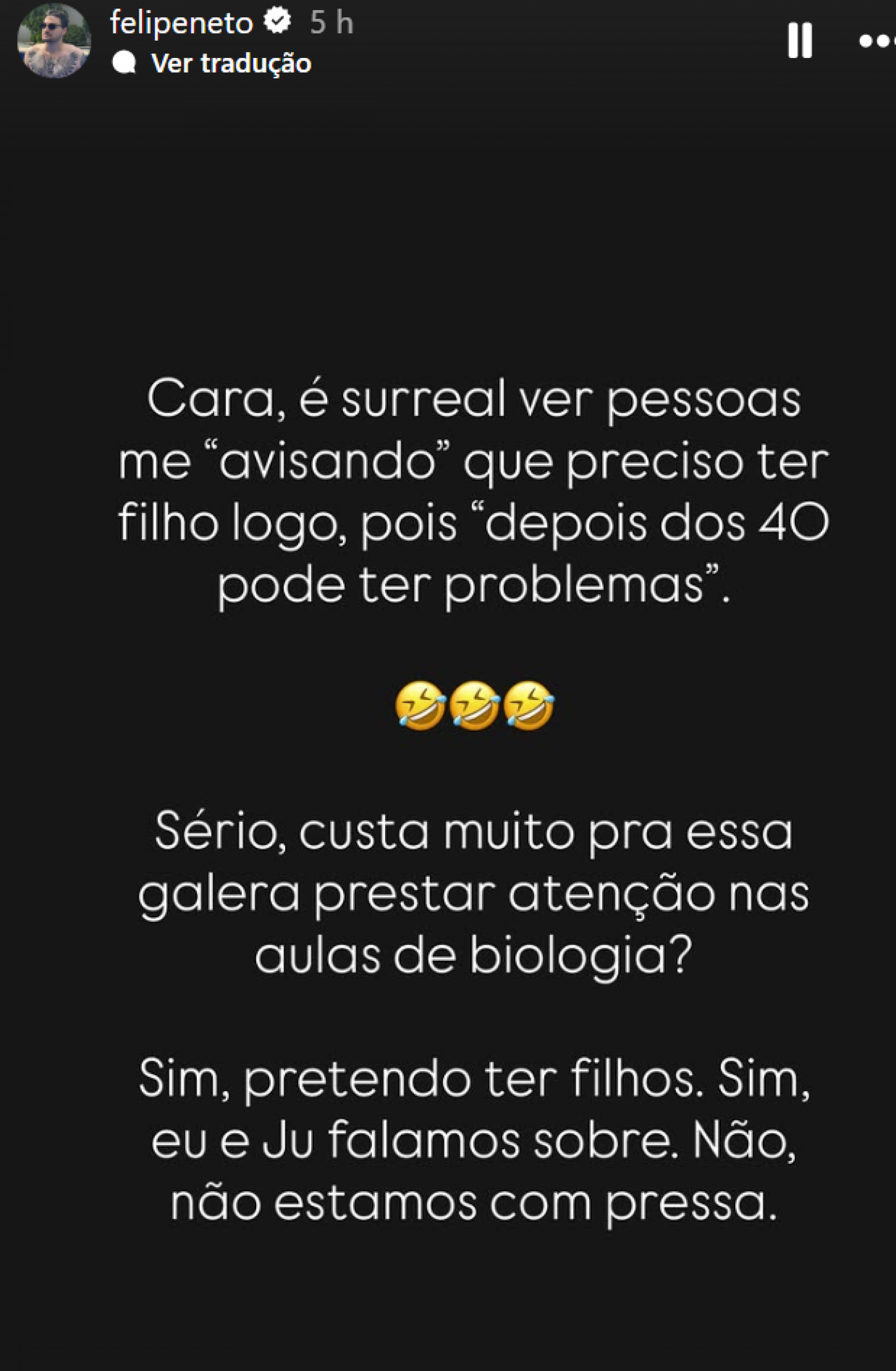 Felipe Neto rebate comentários de pressão para ter filhos - reprodução Instagram