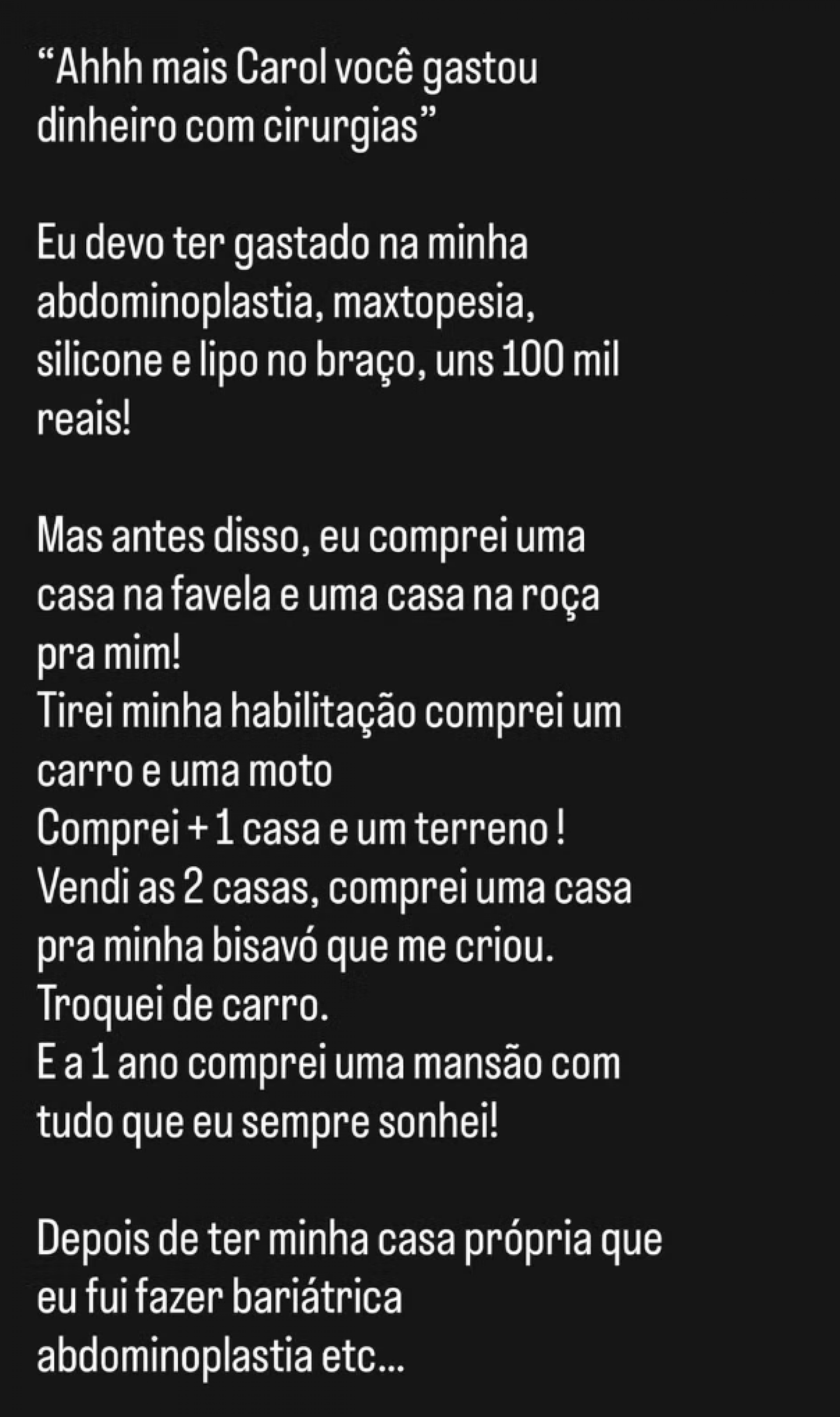 MC Carol relata gastos com plásticas e faz alerta sobre independência financeira  - reprodução Instagram