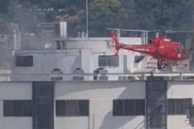 Bombeiros usam helicóptero para acessar Shopping Tijuca em trabalho de rescaldo após incêndio