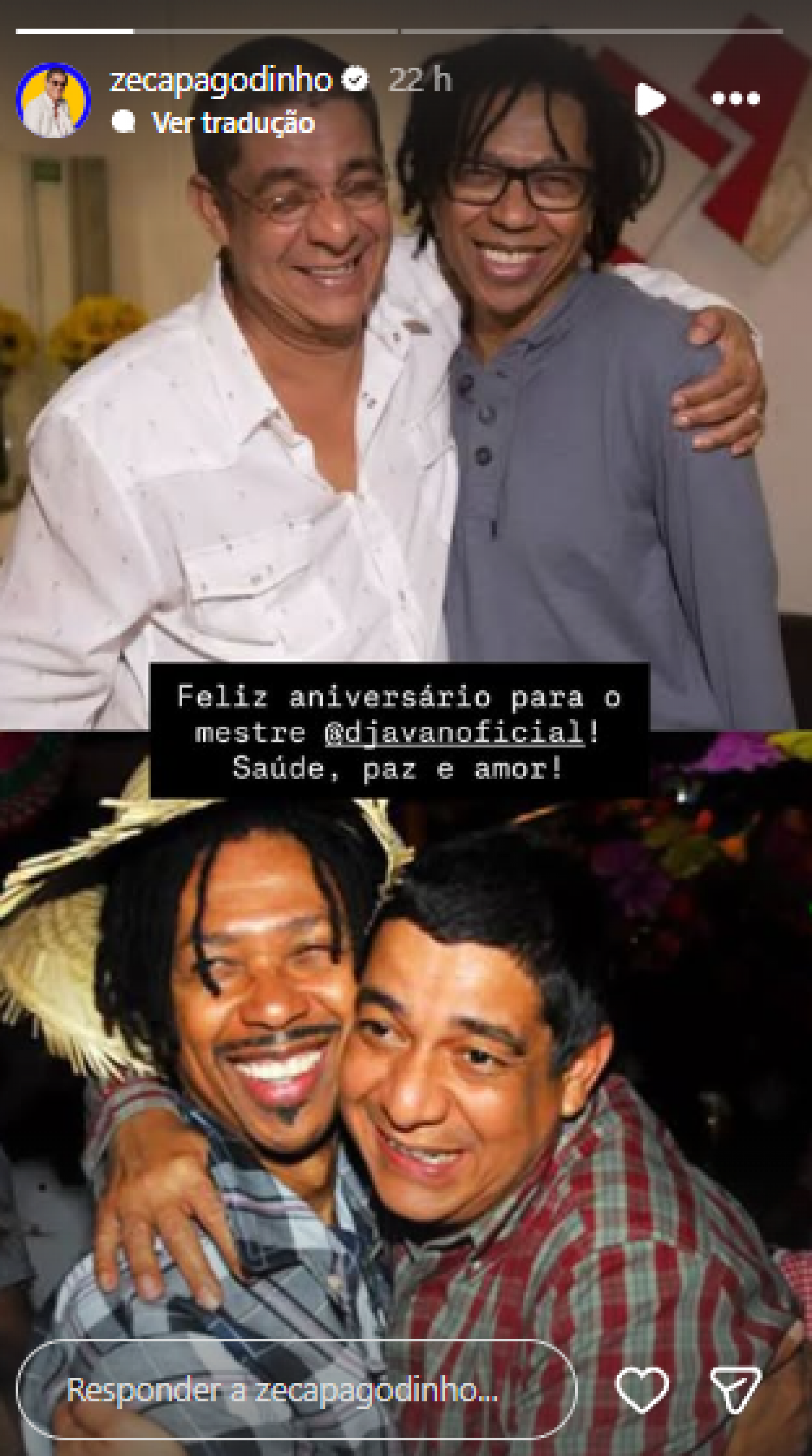 Djavan recebe homenagem de aniversário de Zeca Pagodinho - Reprodução / Instagram
