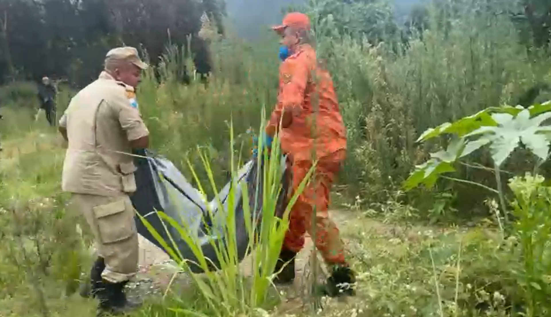 Corpo sendo retirado pelos bombeiros nesta quarta-feira (11)  - Reprodução 
