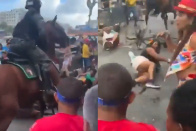 Vídeo! Cavalo da PM se assusta e 'atropela' foliões no carnaval de Recife