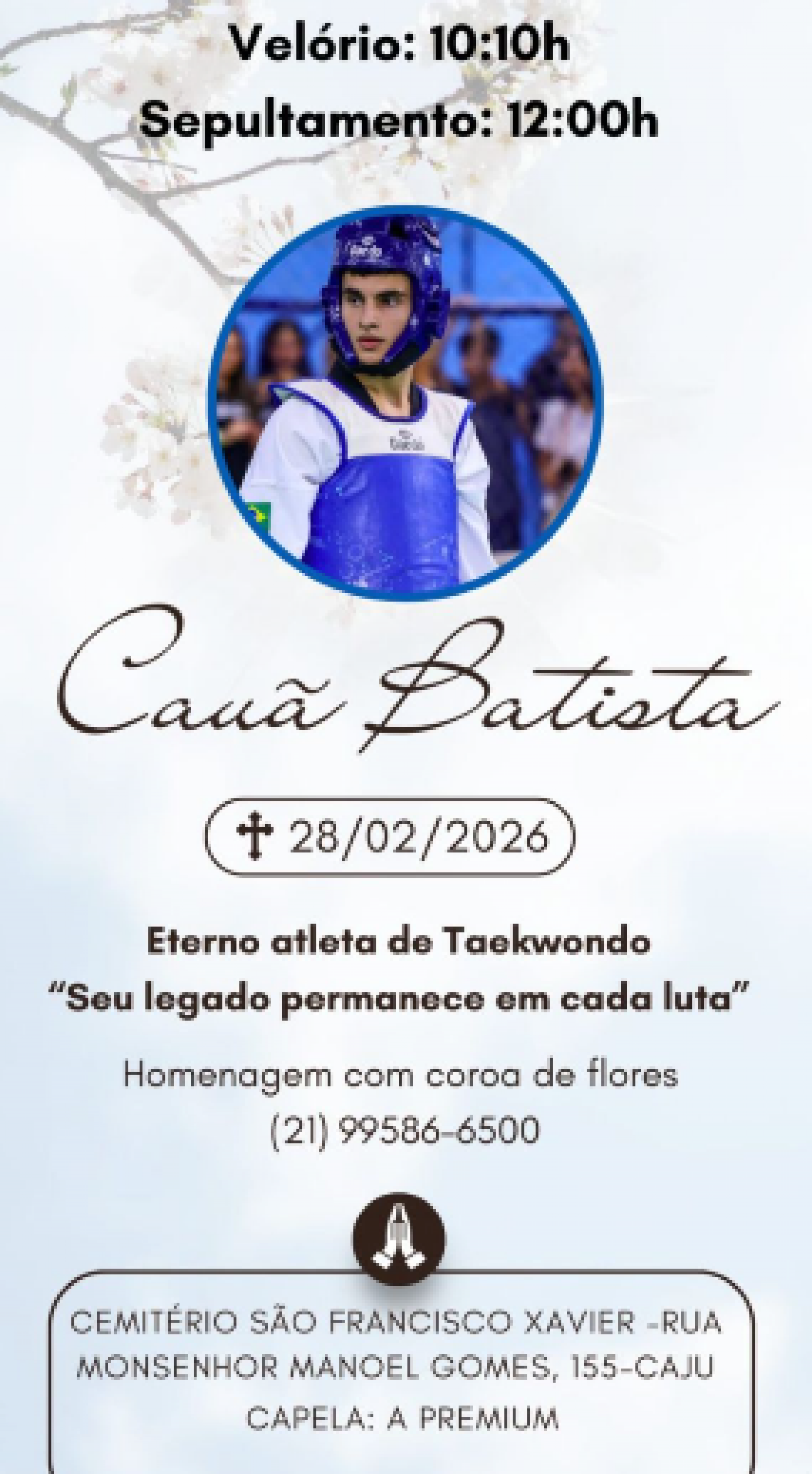 Jovem será sepultado neste sábado (28), no Caju  - Reprodução / Instagram