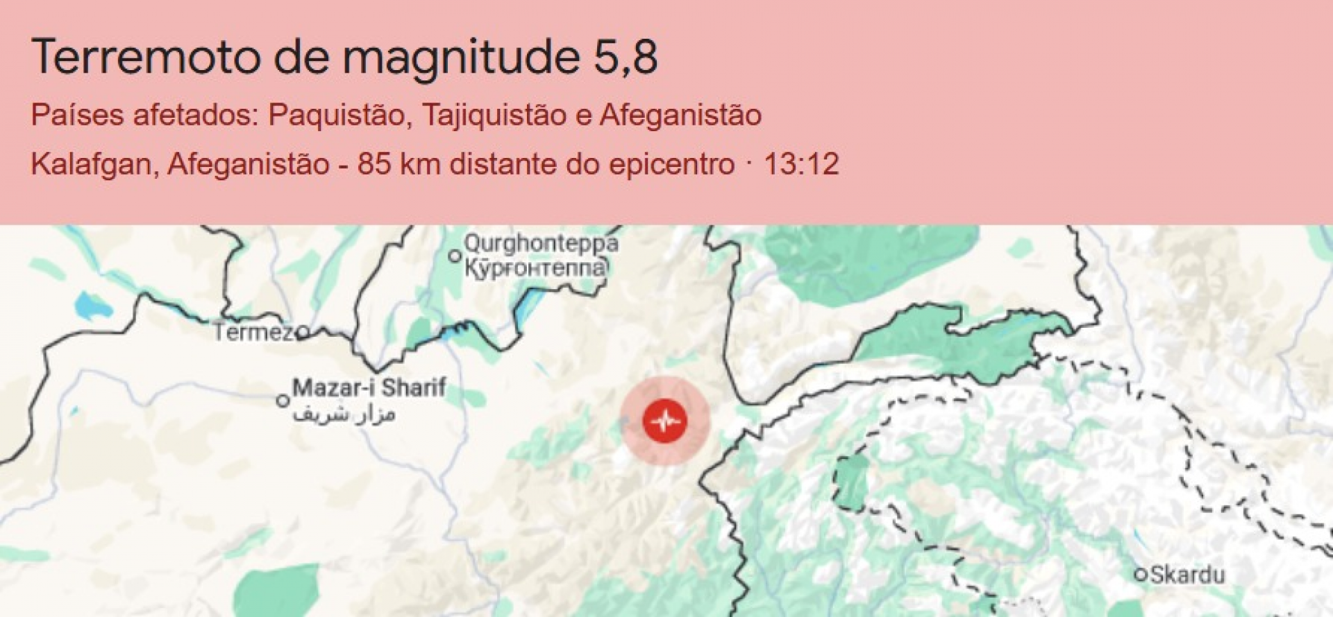 Terremoto de magnitude 5,8 atinge Afeganistão e Paquistão deixando mortos e feridos