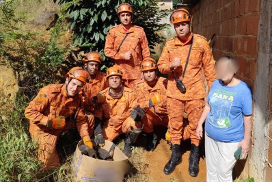 Bombeiros resgatam cadela cega e sete filhotes que ficaram três dias presos em barranco em Petrópolis