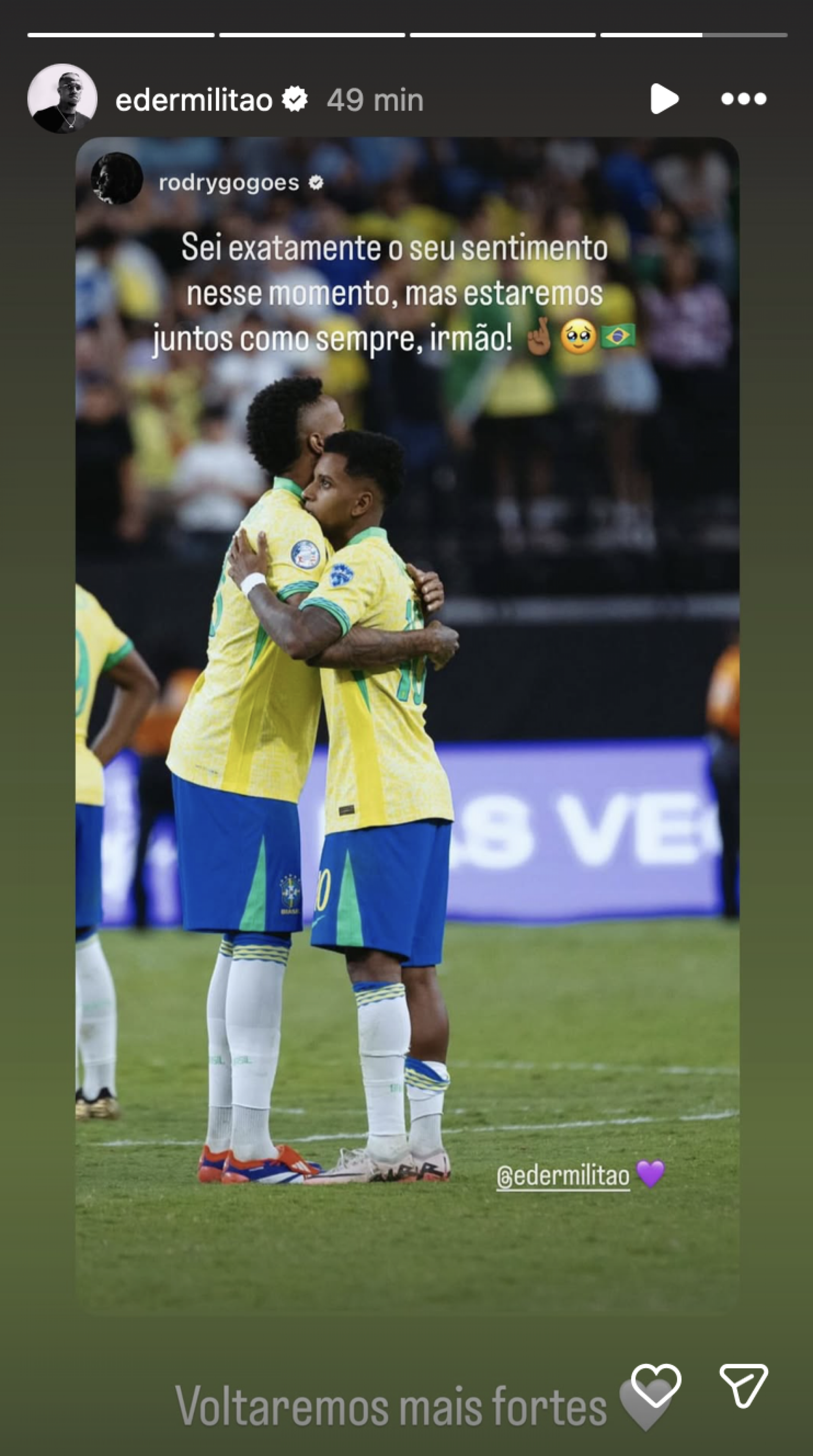 Rodrygo presta apoio à Militão - Reprodução/Instagram