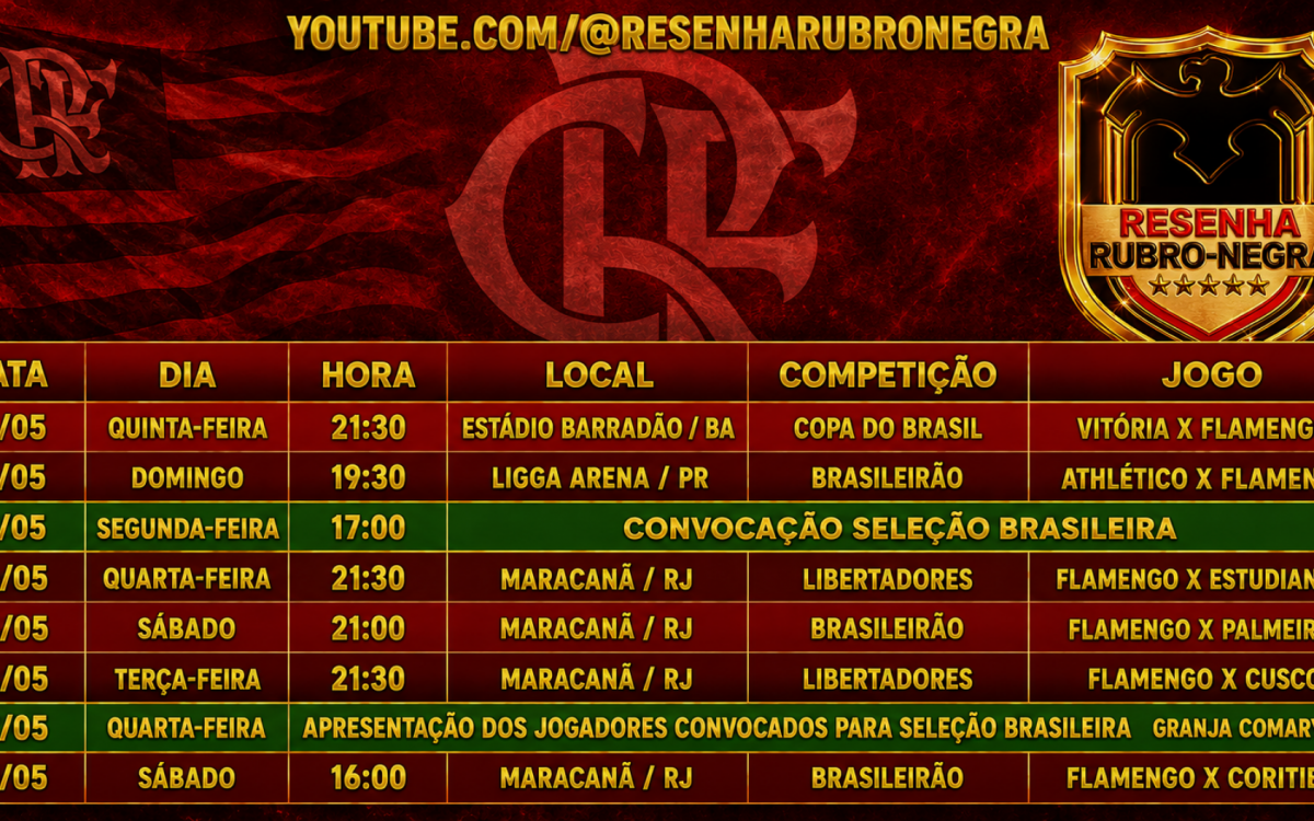 Jogos do Flamengo até a parada para Copa do Mundo