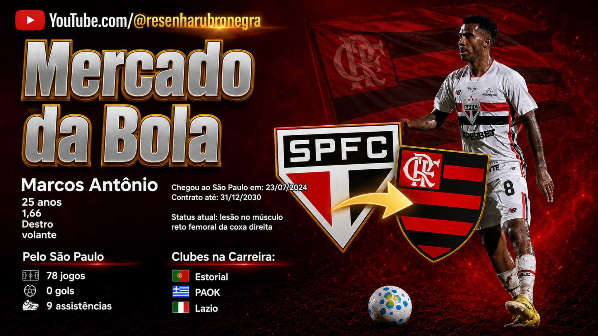 Flamengo volta a conversar com S&atilde;o Paulo por Marcos Ant&ocirc;nio - Canal do YouTube Resenha Rubro Negra