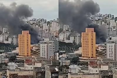 Incêndio de grandes proporções atinge galpão em BH