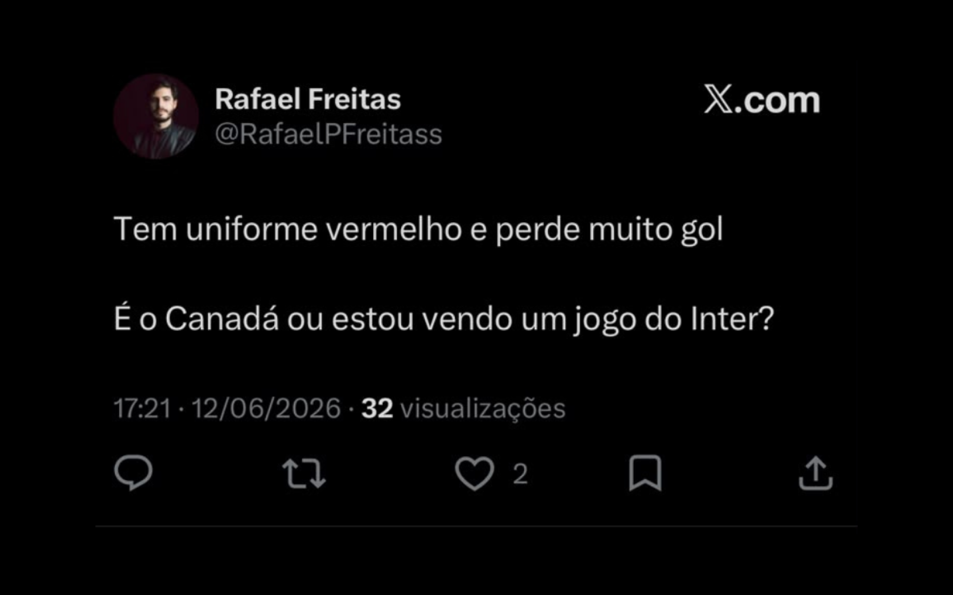 Quantidade de chances perdidas pelo Canadá gera reação na Web - Reprodução / X