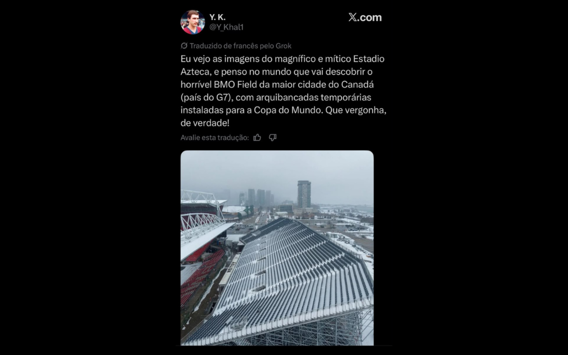 Estádio BMO Field virou alvo de críticas na Web
- Reprodução / X