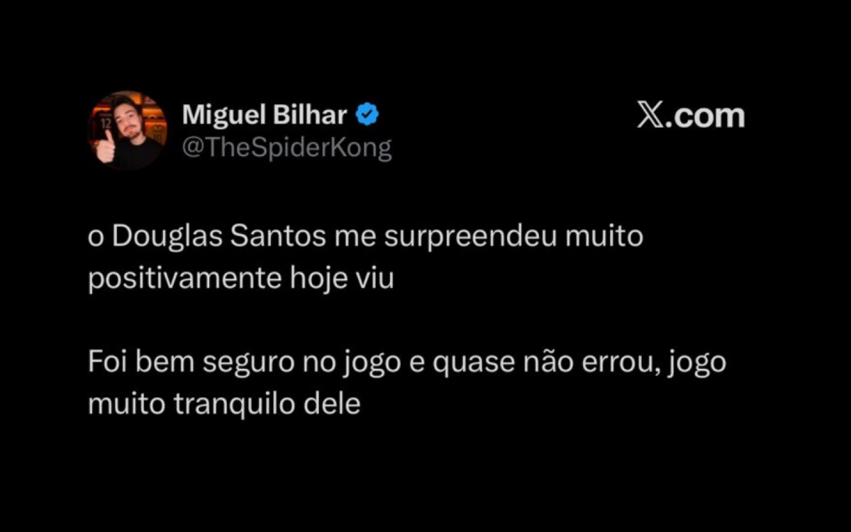 Atuação de Douglas Santos rende elogios na Web