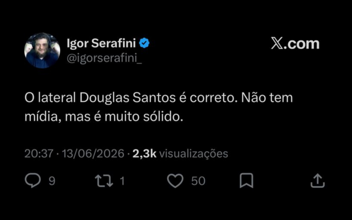 Atuação de Douglas Santos rende elogios na Web
