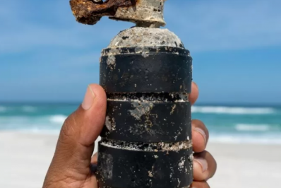 Granada é encontrada por voluntários durante limpeza de praia em Arraial do Cabo
