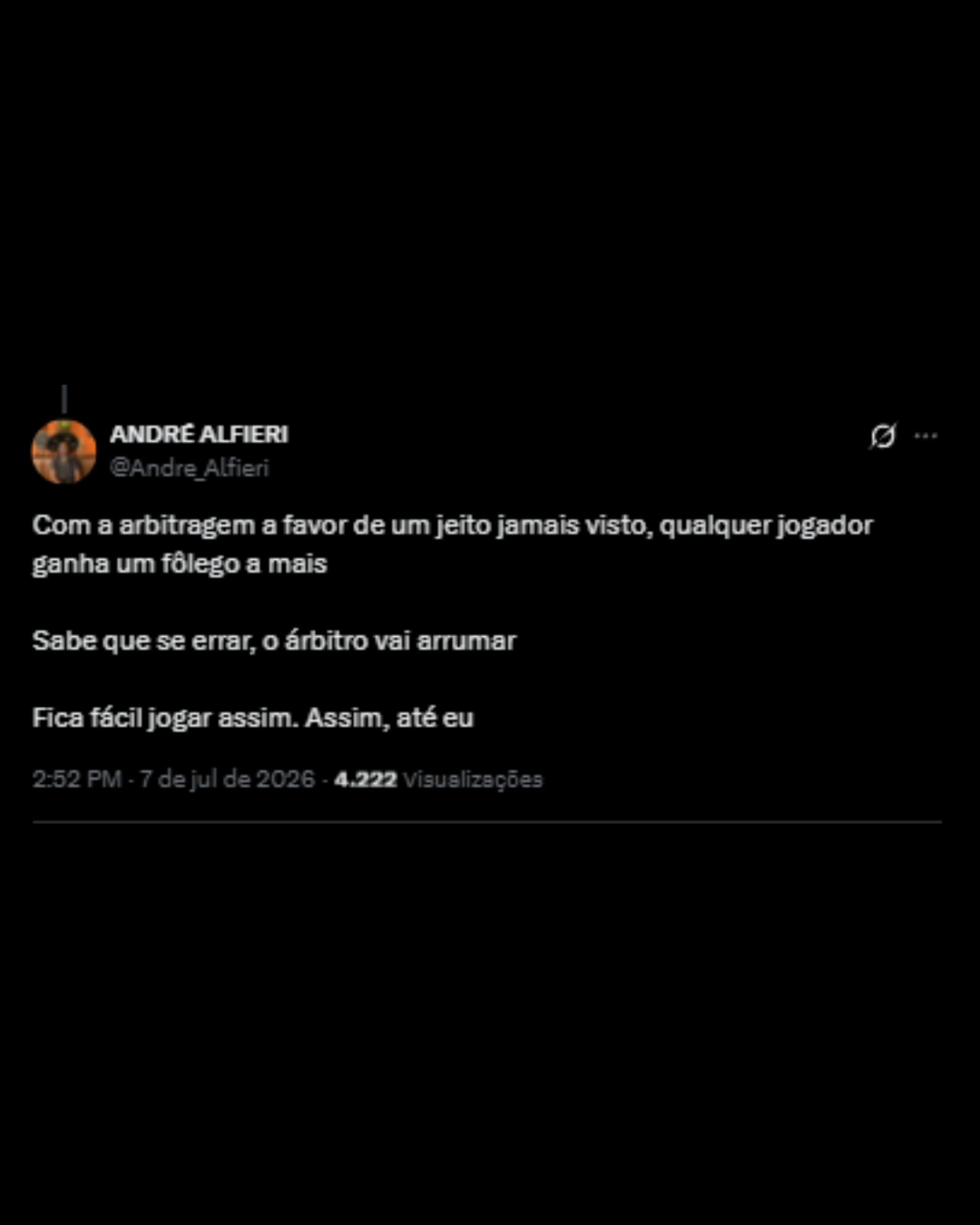 Críticas à arbitragem no jogo entre Argentina 3 x 2 Egito - Reprodução/X @Andre_Alfieri
