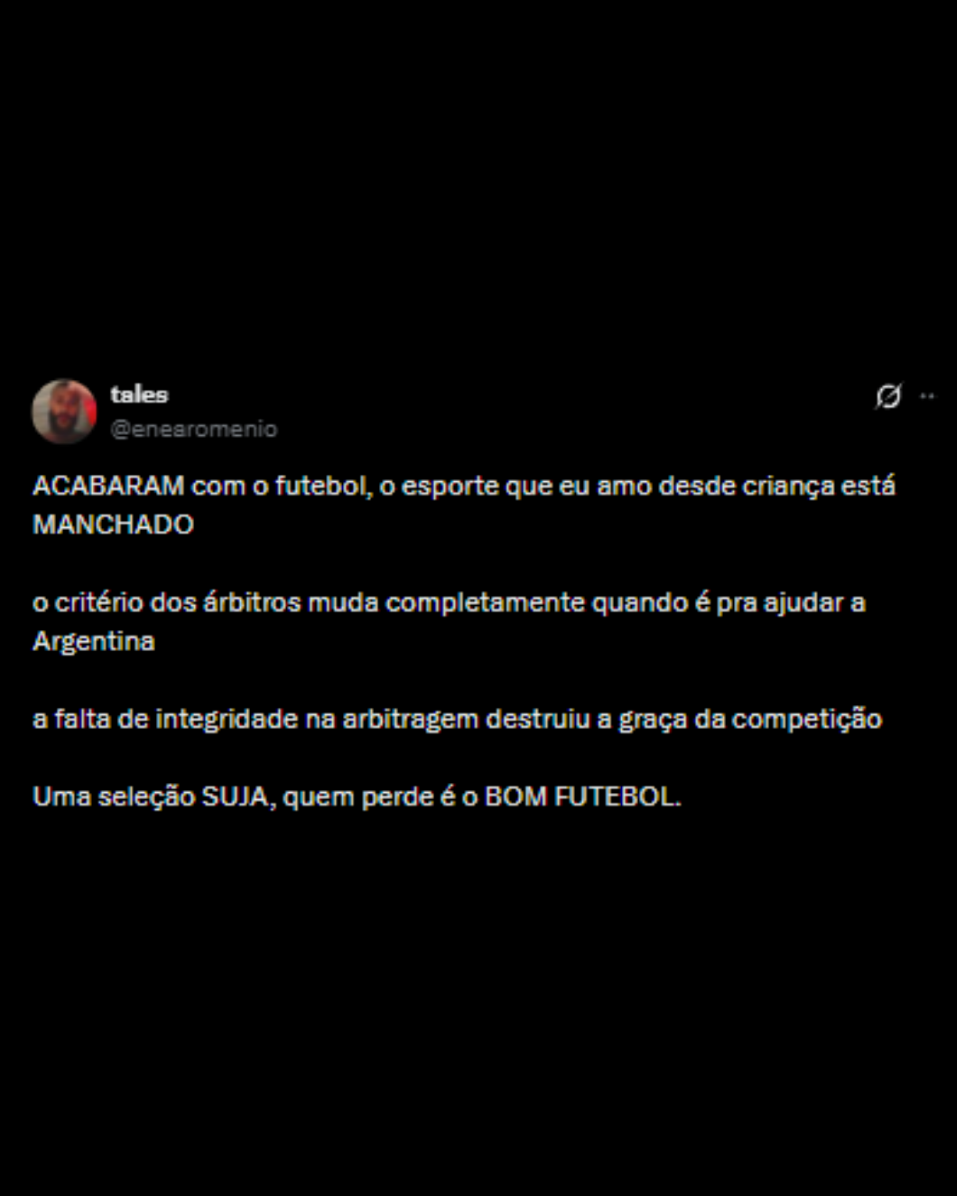 Críticas à arbitragem no jogo entre Argentina 3 x 2 Egito - Reprodução/X @enearomenio