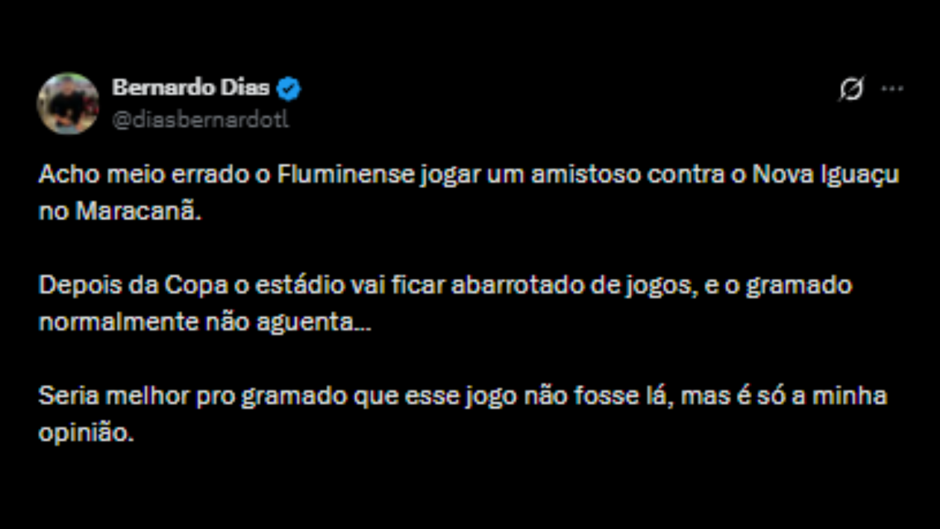 Torcedores rivais reclamando do Fluminense ter jogado no Maracanã - Reprodução/X @DiasBernardotl