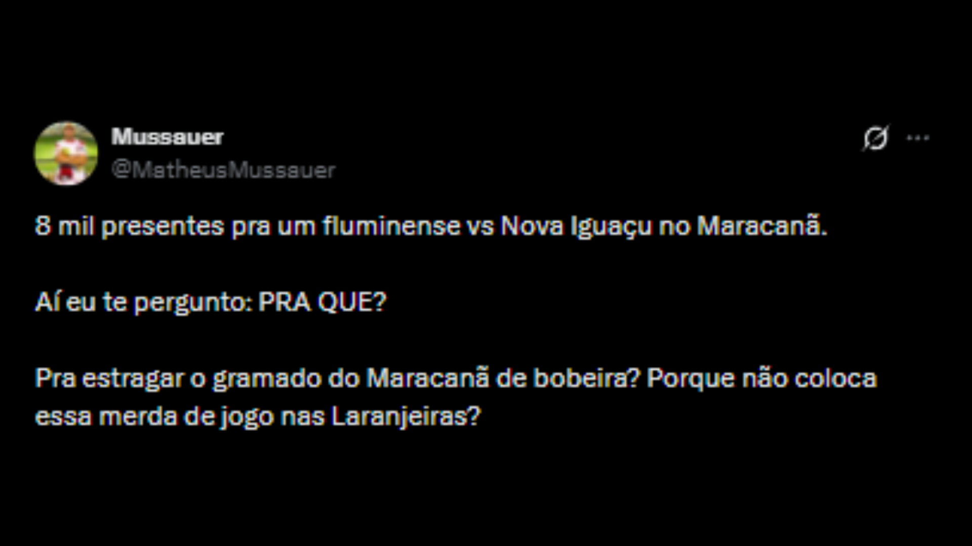 Torcedores rivais reclamando do Fluminense ter jogado no Maracanã - Reprodução/X @MatheusMussauer