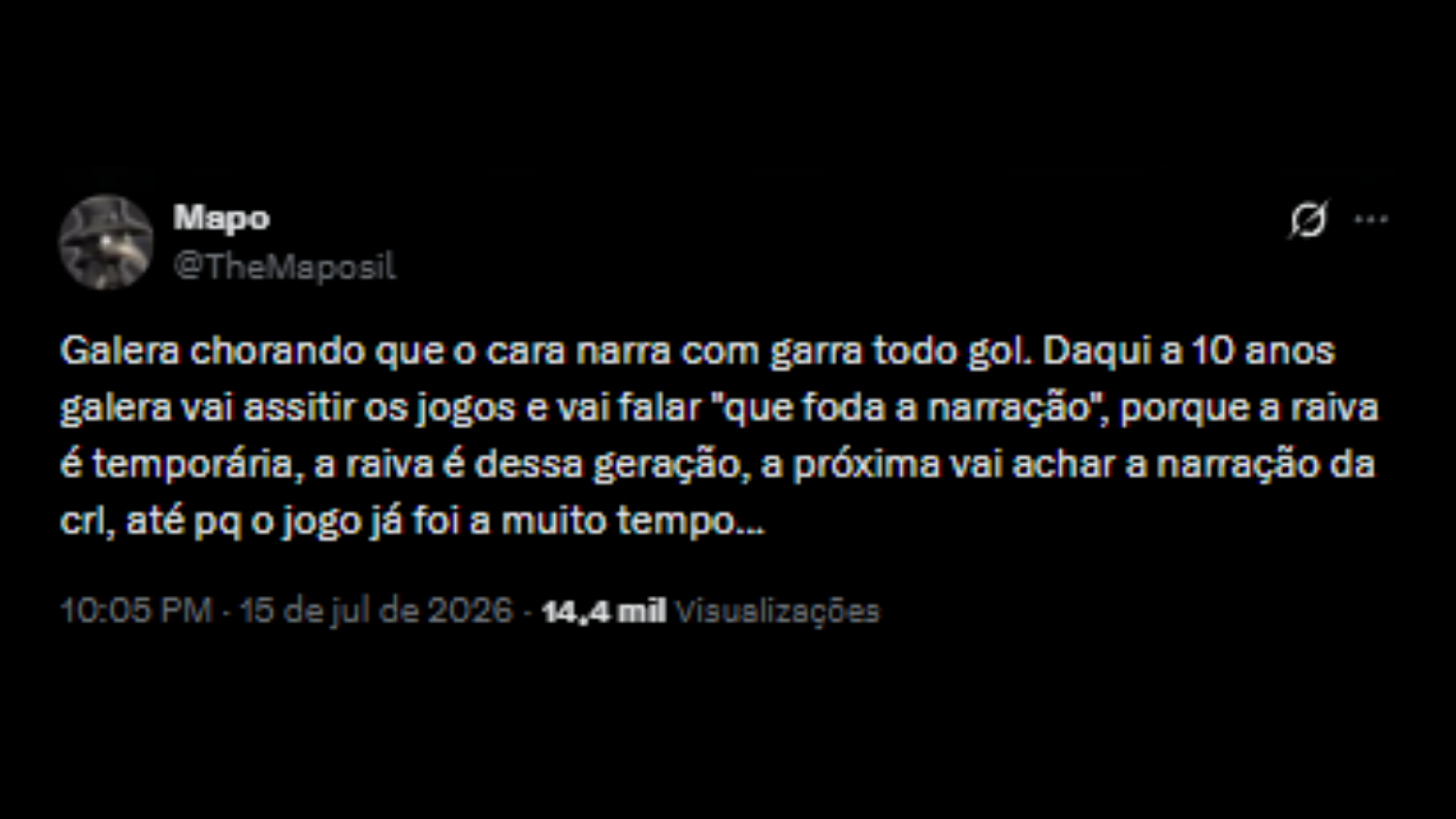 Elogios para o narrador, Luis Felipe Freitas - Reprodução/ X @TheMaposil