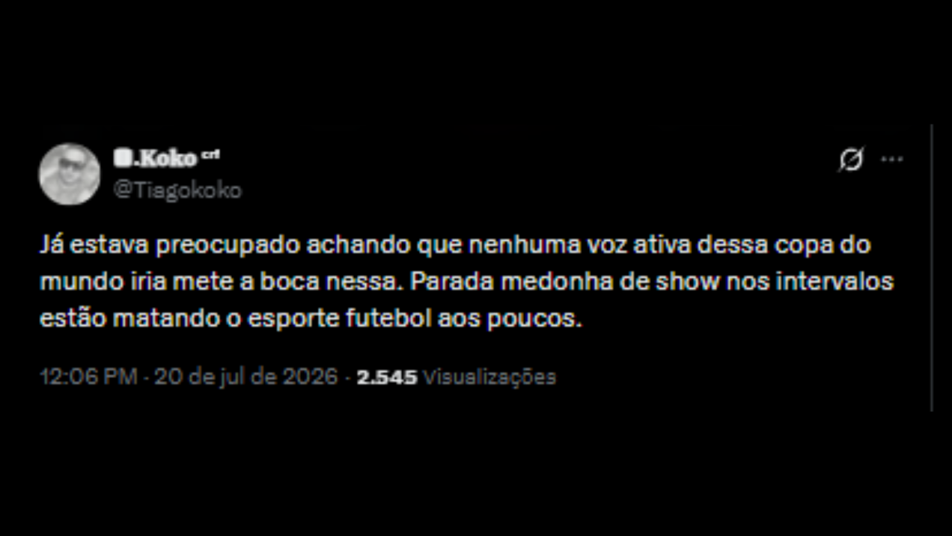 Críticas ao show do intervalo da Final da Copa do Mundo 2026 - Reprodução/X @Tiagokoko