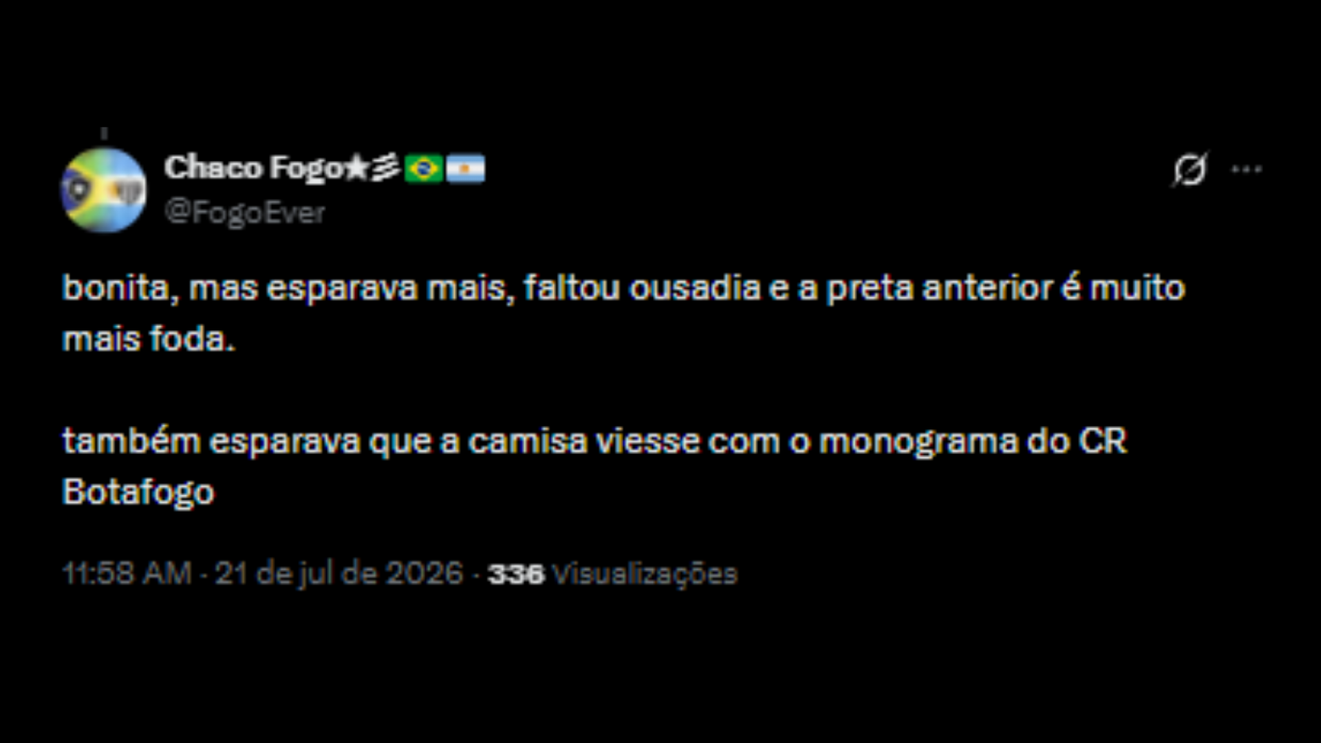 Comentários sobre nova camisa do Botafogo - Reprodução/X @fogoever