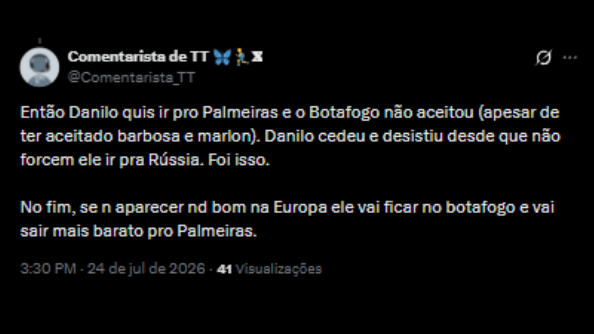 Torcedores debatendo sobre postagem do Danilo - Reprodução/X @Comentarista_TT