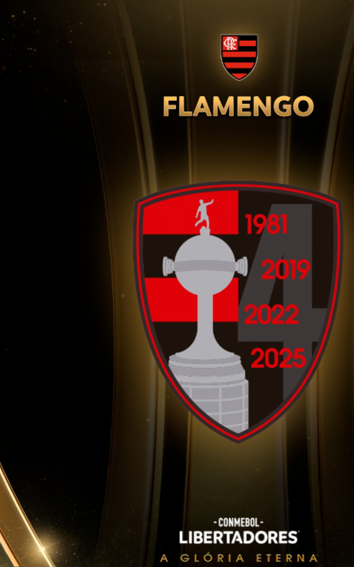 O Flamengo é o brasileiro com mais títulos no patch de campeão da Libertadores: 1981, 2019, 2022 e 2025