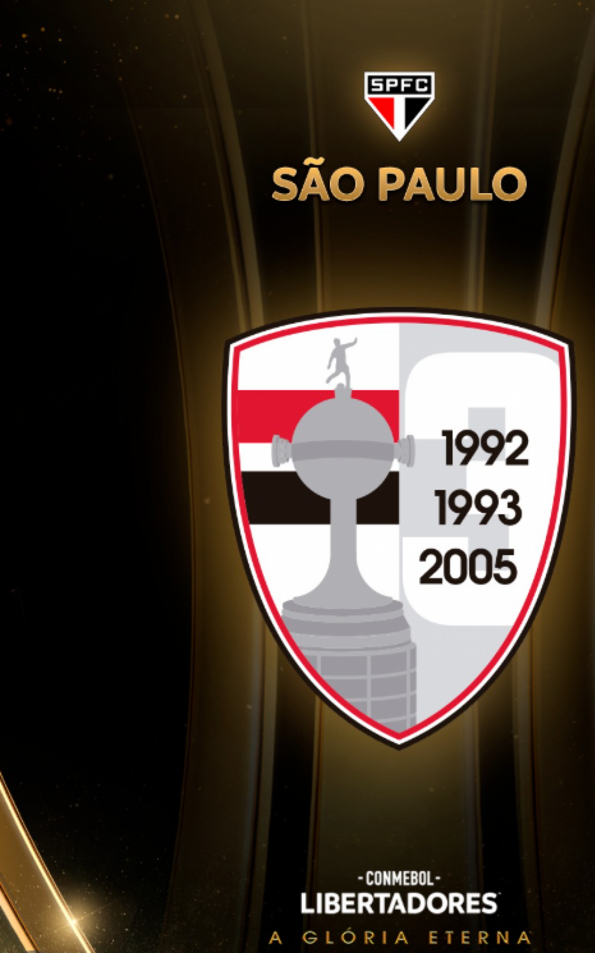 Patch de campeão da Libertadores do São Paulo, com os títulos de 1992, 1993 e 2005