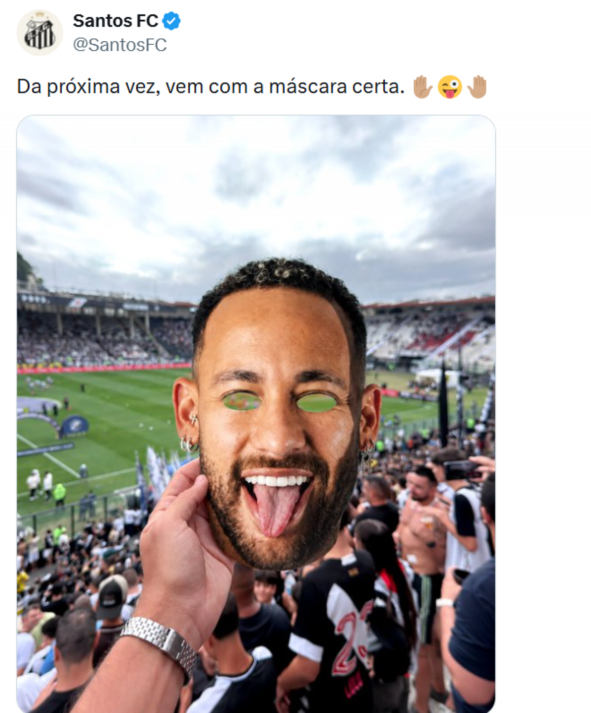 Montagem do Santos com máscara de Neymar é resposta a provocação da torcida do Vasco - Reprodução de redes sociais