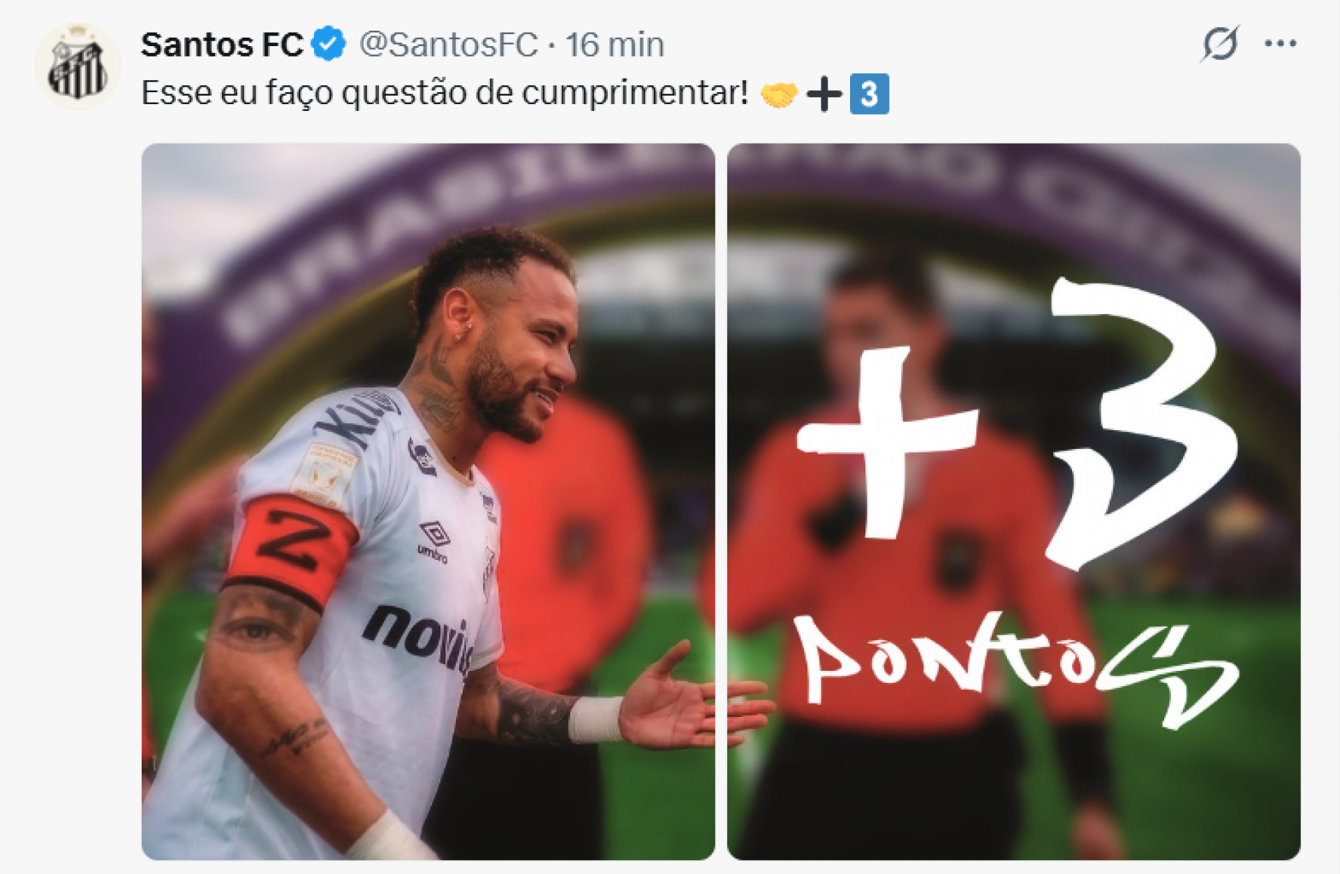 Santos faz referência a momento em que Neymar foi ignorado por Thiago Mendes - Reprodução de redes sociais