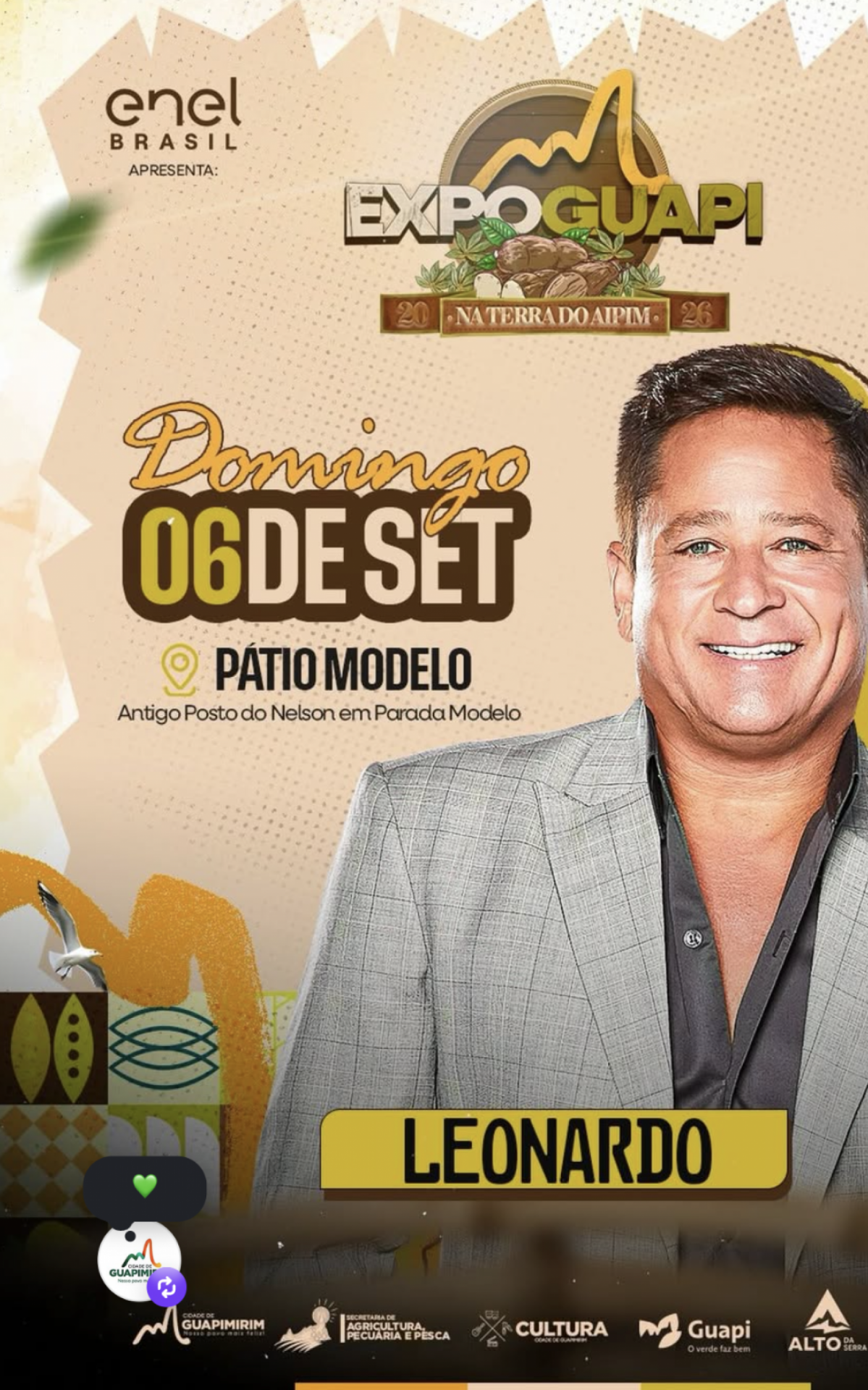 Expo Guapi 2026: Cantor Leonardo &eacute; confirmado no domingo, 6 de setembro - Divulga&ccedil;&atilde;o