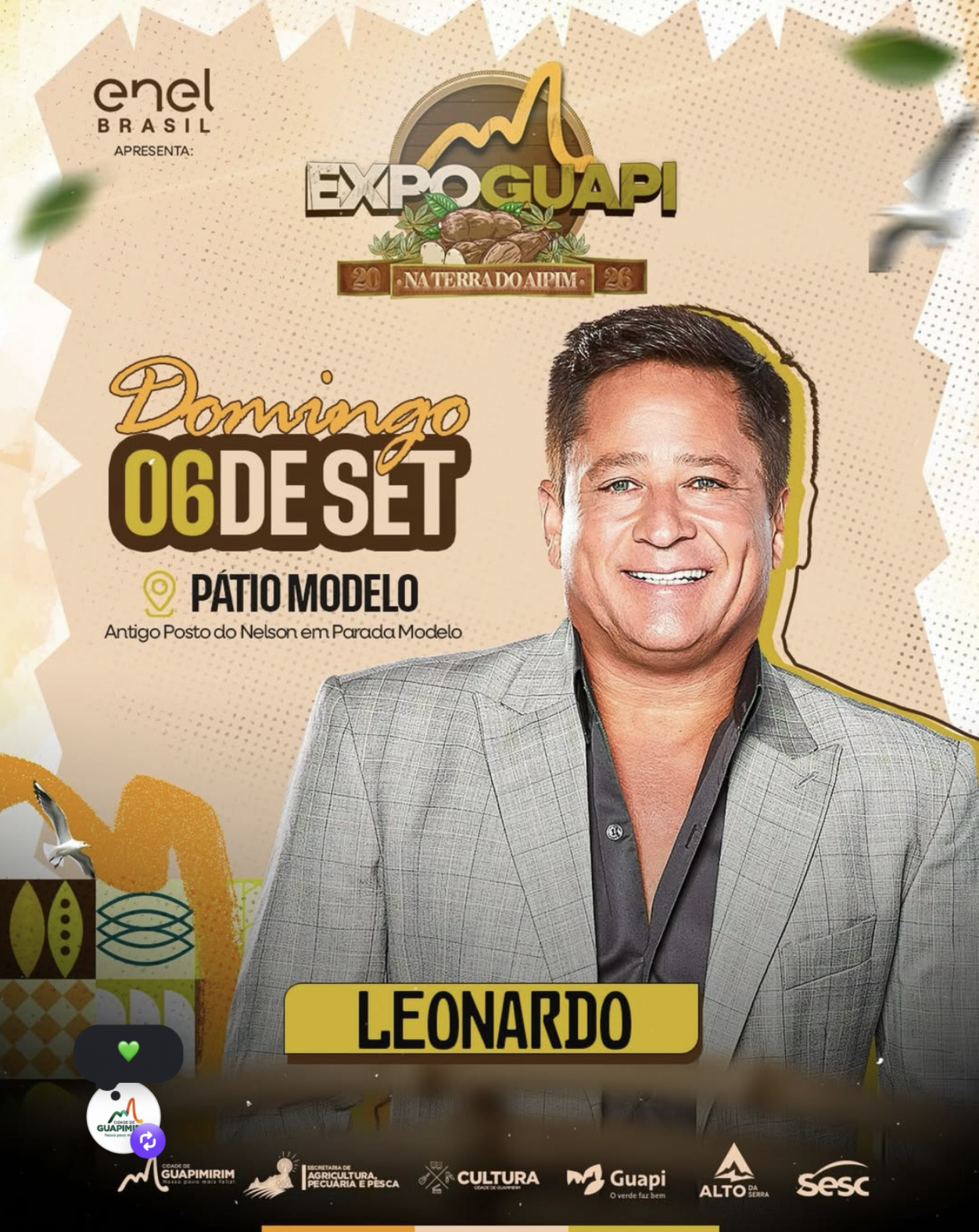 Expo Guapi 2026: Cantor Leonardo é confirmado no domingo, 6 de setembro